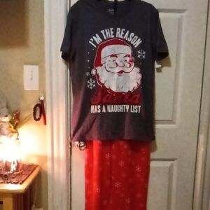 Women's Santa Pajama Set - Gray and Red
